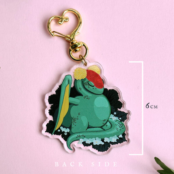 Green dragon charm with measurements in centimeters