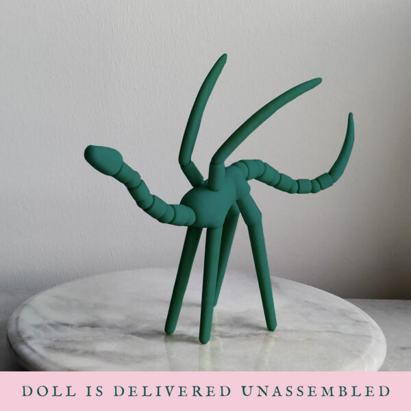 Fully posable dragon doll Virna from Dragetarr in one of a kind swamp green color