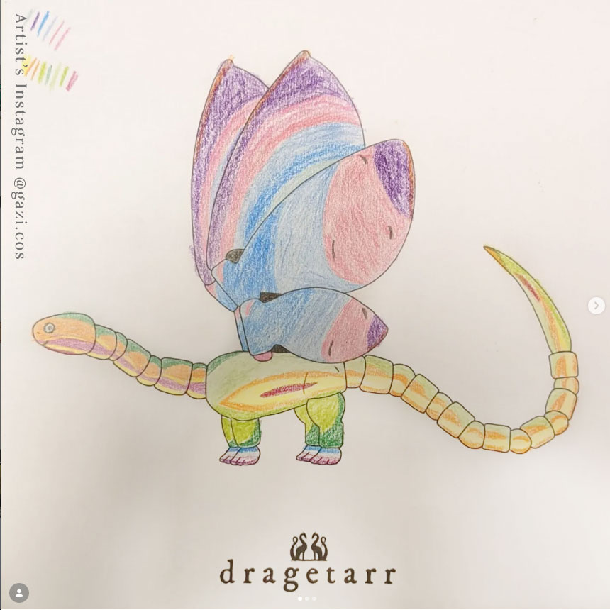 Color pencils colored Tuuletar dragon doll template.